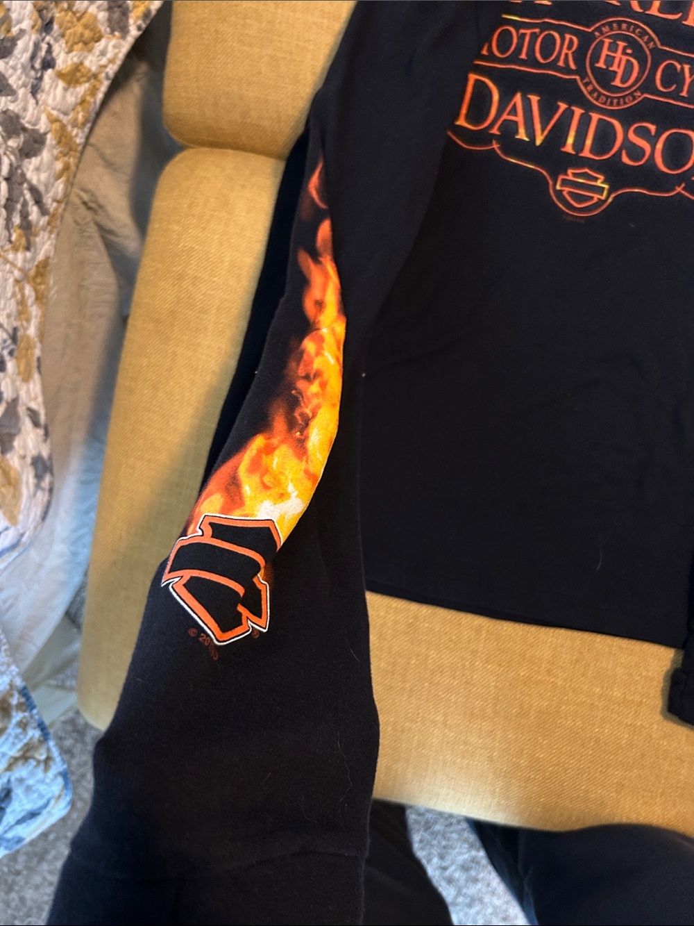 Harley-Davidson Black Tee with Orange Flame Sleeves - Picture 4 of 8